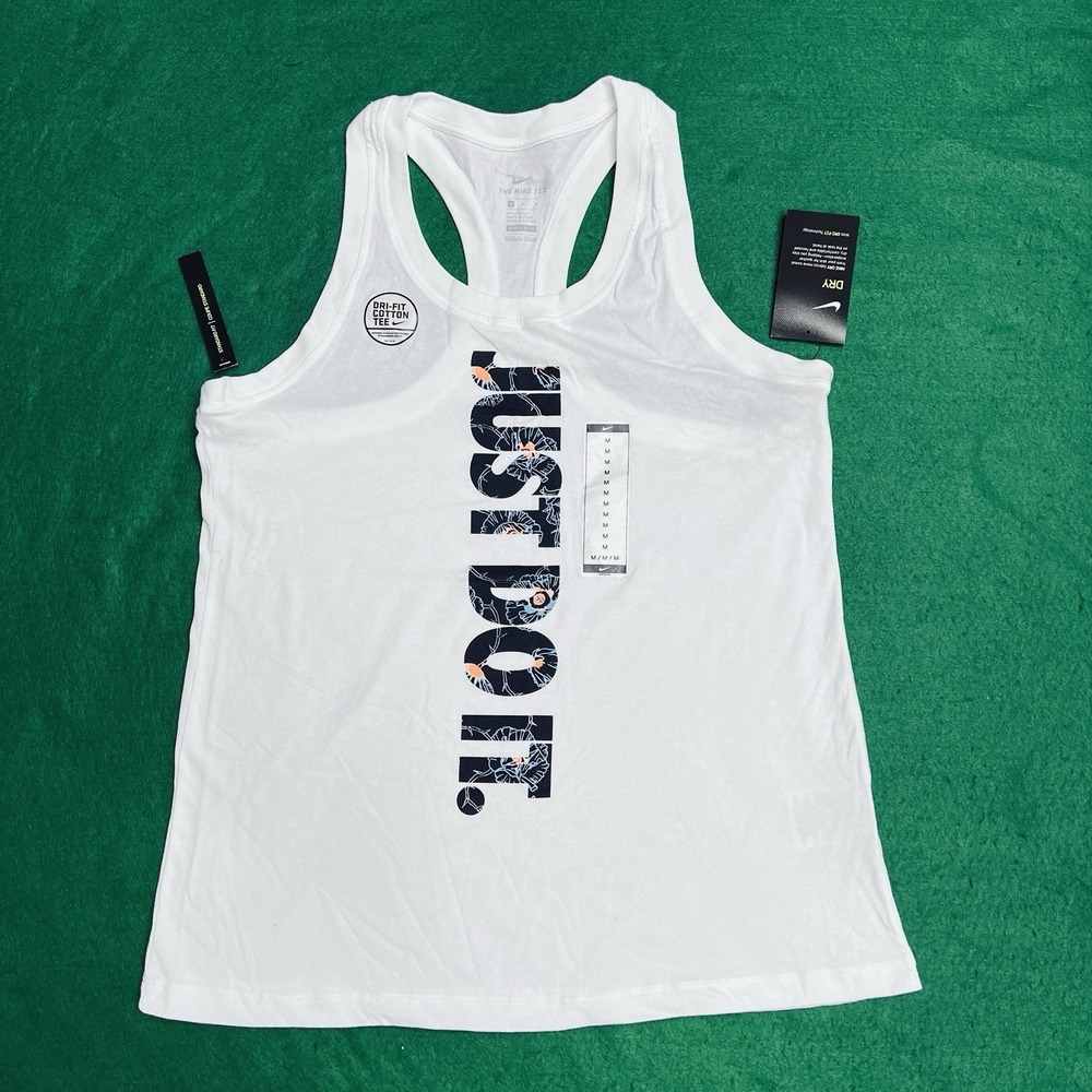 Nike DRI-FIT Women's Size Medium Just Do It Training Tank Top CT7346-569 White